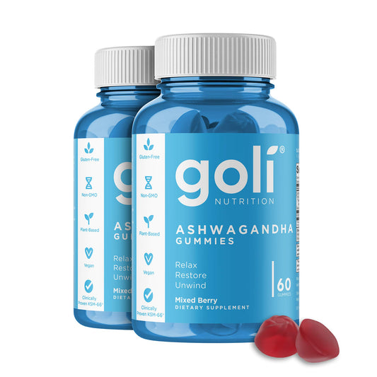 Goli Ashwagandha & Vitamin D Gummy - 180 Count - Mixed Berry, KSM-66, Vegan, Plant Based, Non-GMO, Gluten-Free & Gelatin Free Relax. Restore. Unwind, Pack of 3