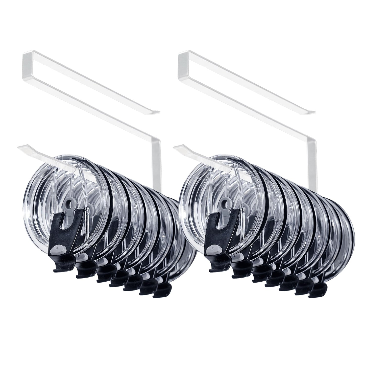 Tumbler Lid Organizers, 2PCS Cup Lid Storage Organizer, Ample Lid Capacity Up to 20 Lids, Clip-On Cup Lid Organizer for Saves Kitchen Space, No Adhesive No Drill, Hanging Paper Towel Rack Hanger