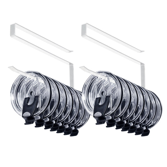 Tumbler Lid Organizers, 2PCS Cup Lid Storage Organizer, Ample Lid Capacity Up to 20 Lids, Clip-On Cup Lid Organizer for Saves Kitchen Space, No Adhesive No Drill, Hanging Paper Towel Rack Hanger