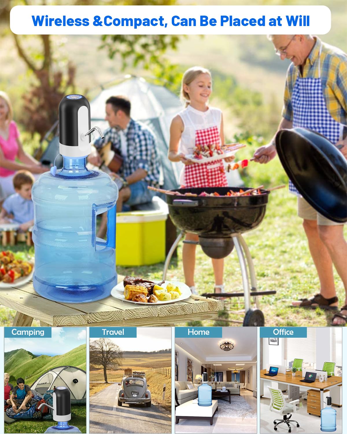 Myvision Water Dispenser for 5 Gallon Bottle, Portable USB Charging Electric Water Pump, Drinking Water Jug Pump for Home, Kitchen, Living Room, Office, Camping, Universal for 3-5 Gallon (Black)