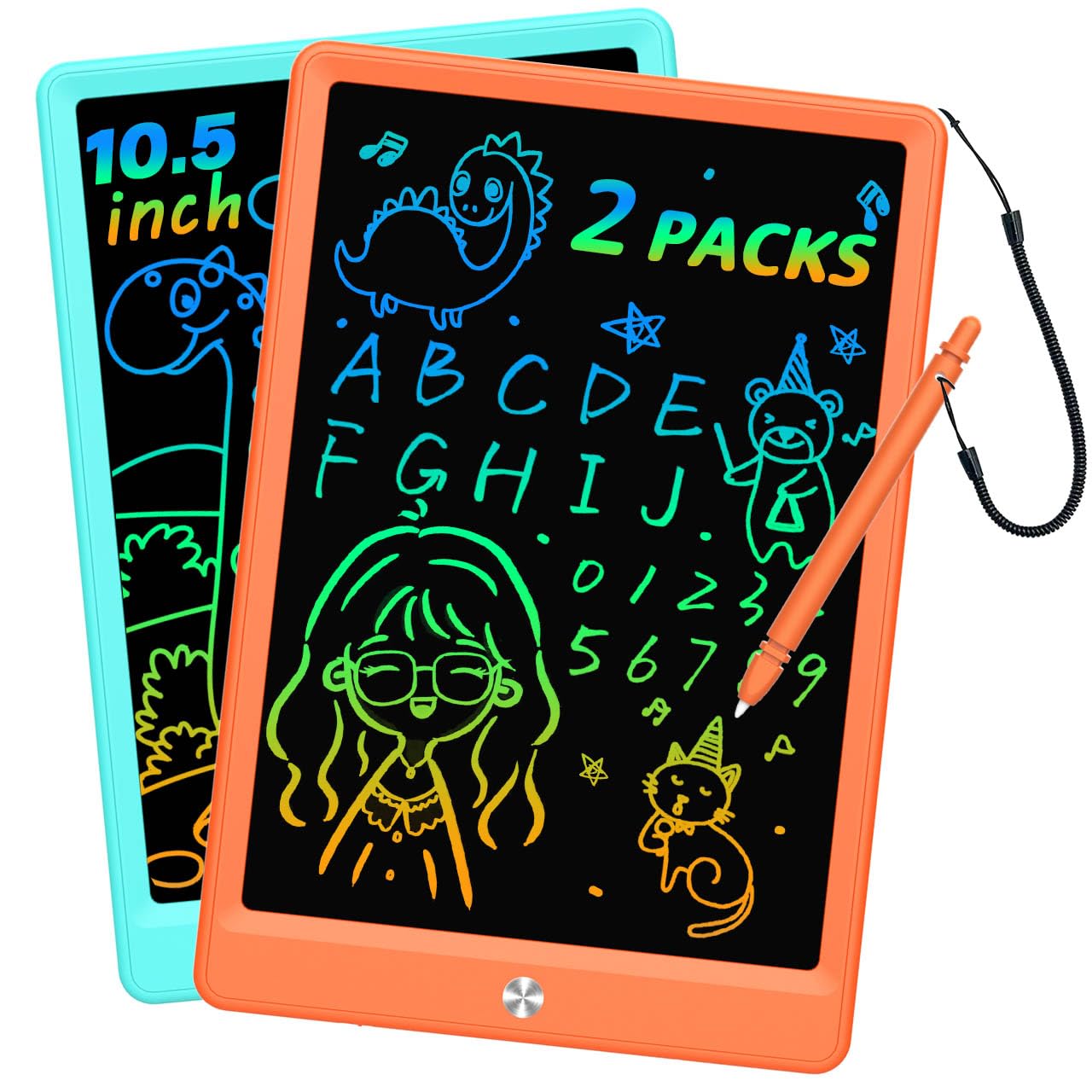 BUKEBU LCD Writing Tablet Doodle Board, Colorful Drawing Pad, Electronic Drawing Tablet, Drawing Pads,Travel Gifts for Kids Ages 3 4 5 6 7 8 Year Old Girls Boys (10.5 inch, Blue&Orange)