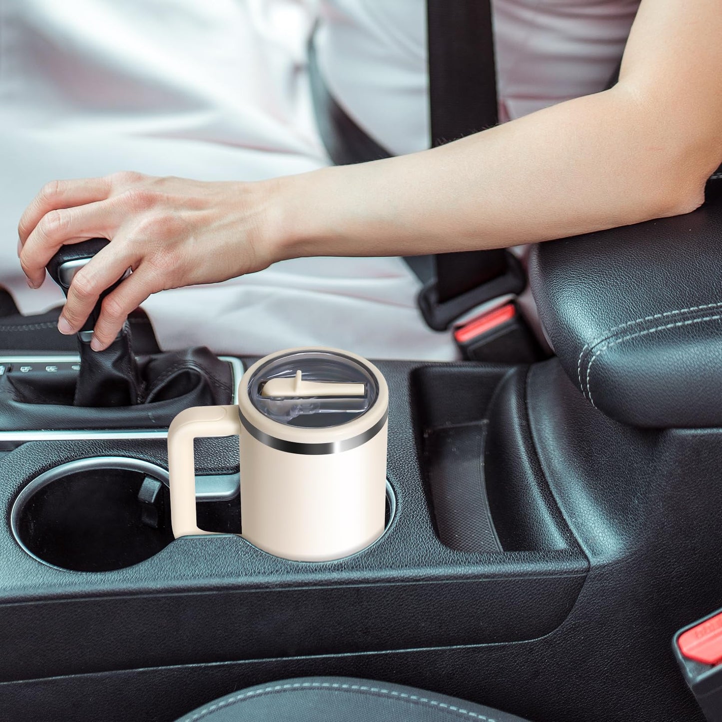 ANTAND 40oz Flip Straw Leak Proof Lid for Stanley H2.0 Quencher,2 Pack Tumbler Lid Replacement 40oz for Stanley Cup Accessories ProTour,No Spill Proof Straw Cover for Stanley Accessories(Beige,Matcha)