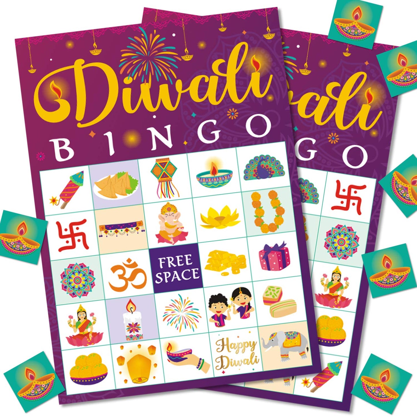 Bessmoso Diwali Bingo Game Happy Diwali Bingo Set Diwali Gift Festival of Lights Indian New Year Party Favors 24 Players