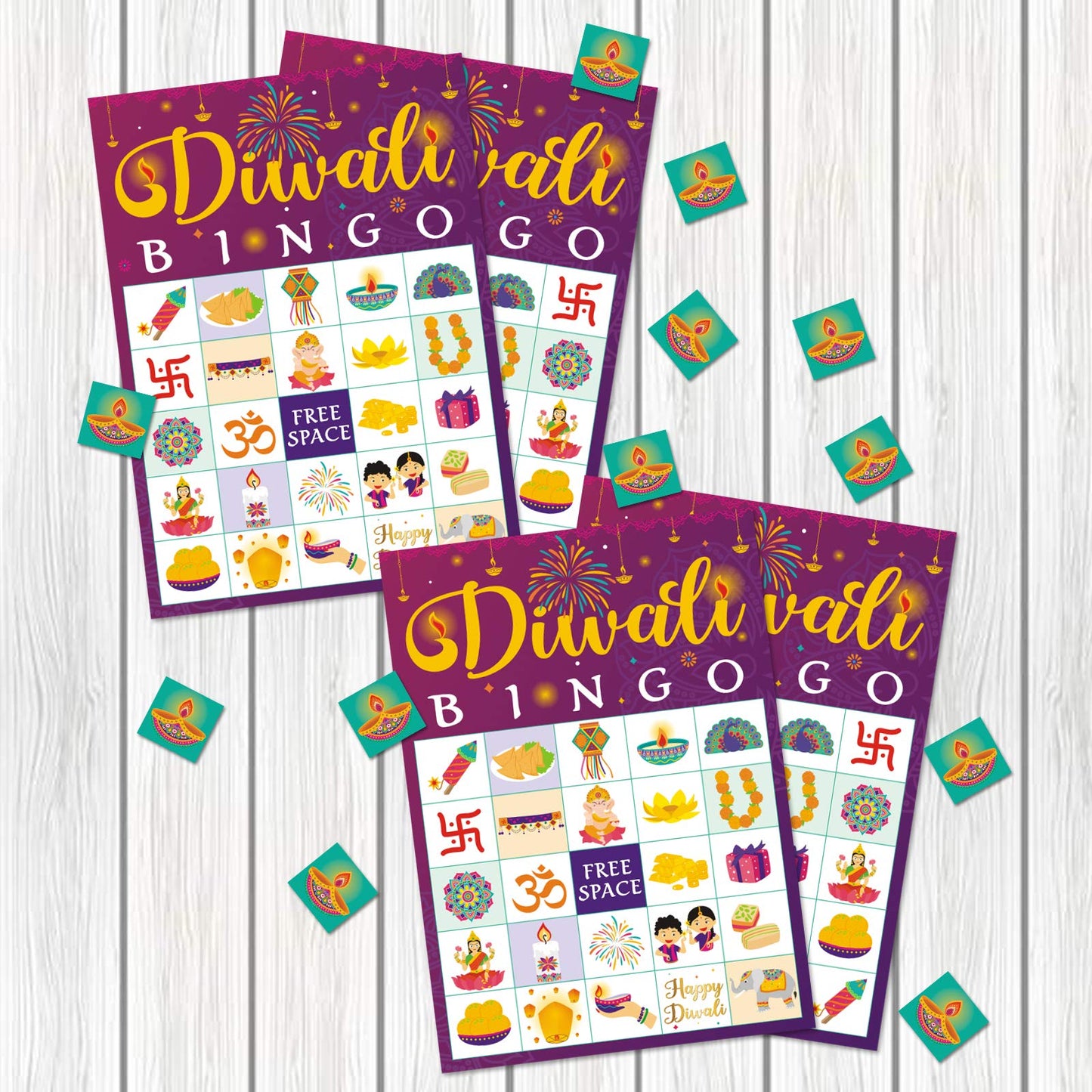 Bessmoso Diwali Bingo Game Happy Diwali Bingo Set Diwali Gift Festival of Lights Indian New Year Party Favors 24 Players