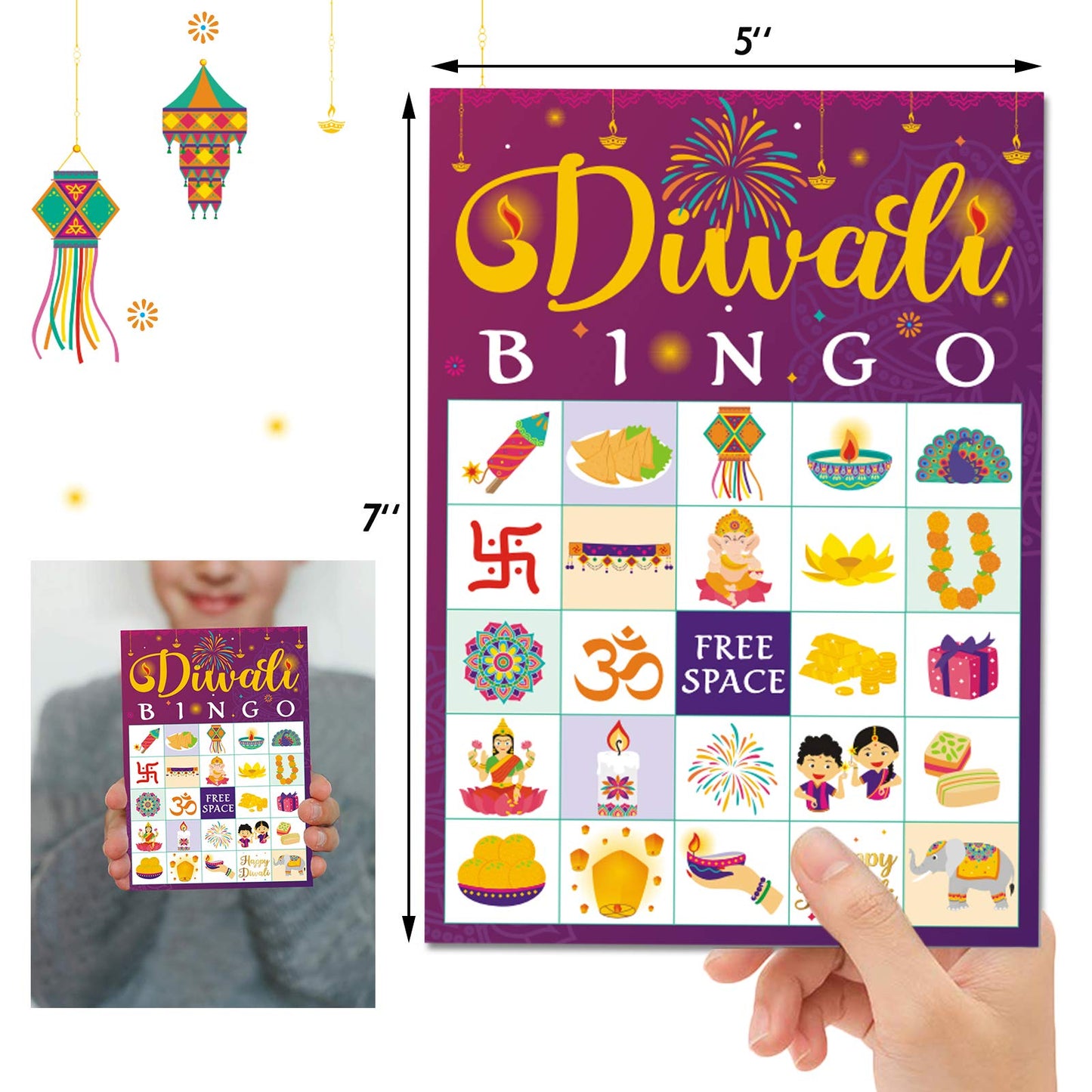 Bessmoso Diwali Bingo Game Happy Diwali Bingo Set Diwali Gift Festival of Lights Indian New Year Party Favors 24 Players