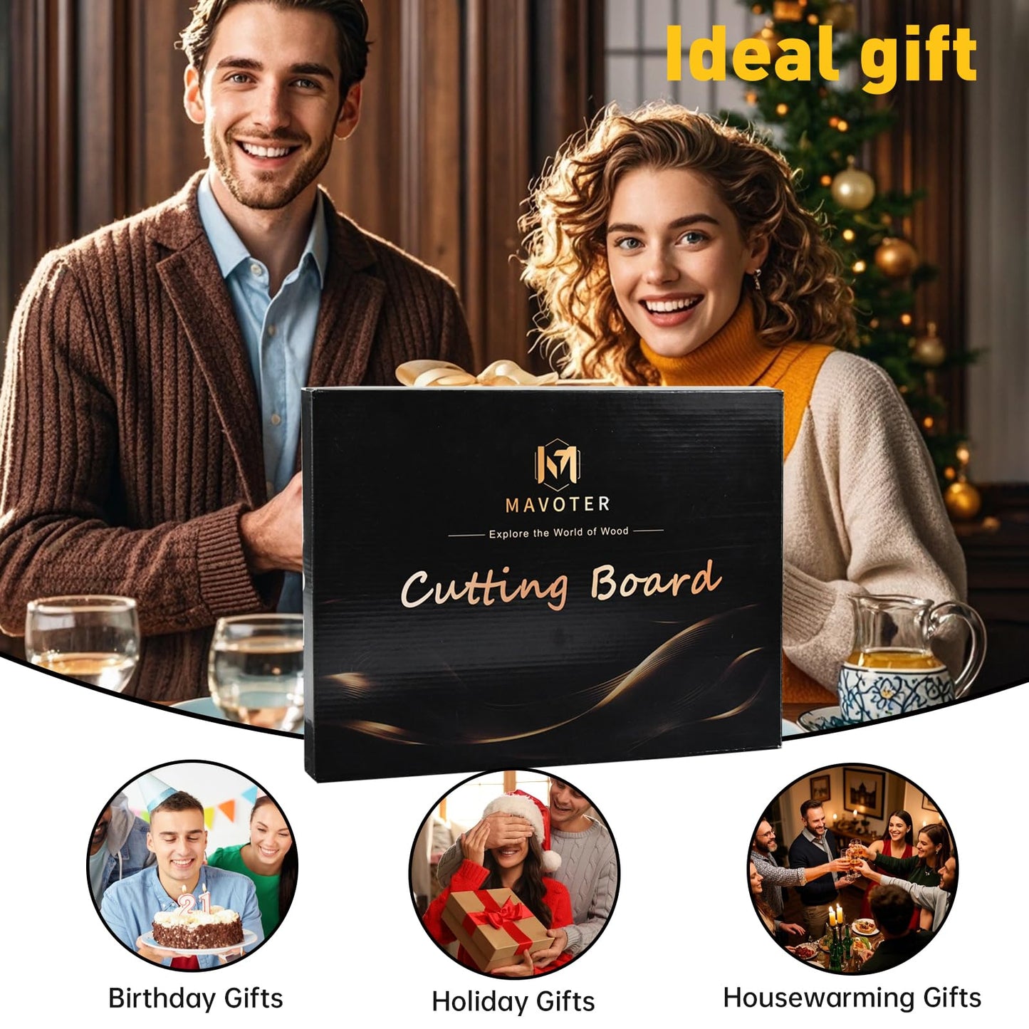 2 in 1 Double Sided Titanium Cutting Board & Bamboo Food Serving Charcuterie Cheese Board with Compartments, Stainless Steel Chopping Board Kitchen Serving Tray for Meat, Veggies,Snacks 13*10*0.8"