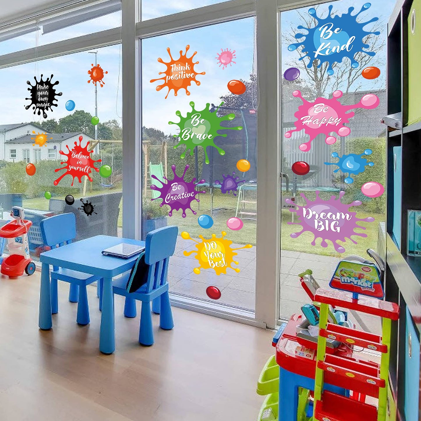 Colorful Inspirational Quote Wall Stickers Watercolor Paint Ink Splatter Splotches Wall Decals Motivational Letter Positive Sayings Phrases Educational Wall Sticker for Kids Classroom Playroom School