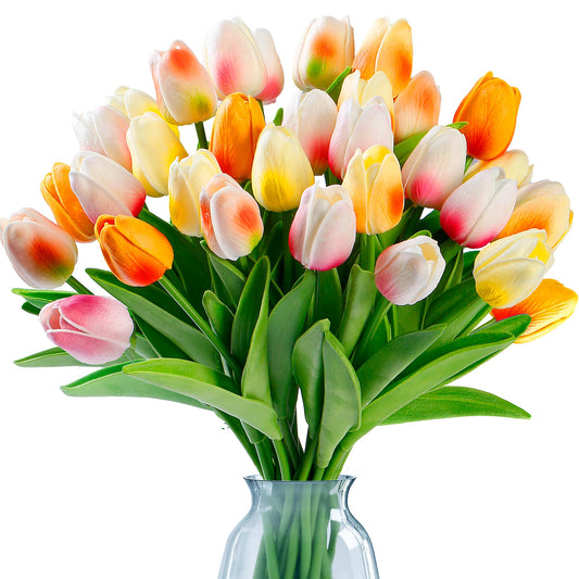 Sggvecsy 15 Pcs Fake Tulips Artificial Flowers Real Touch PU Faux Flowers Tulip Stems for Wedding Floral Arrangement Spring Bouquet Home Party Office Decorations for Mother's Day (Multi Colors)