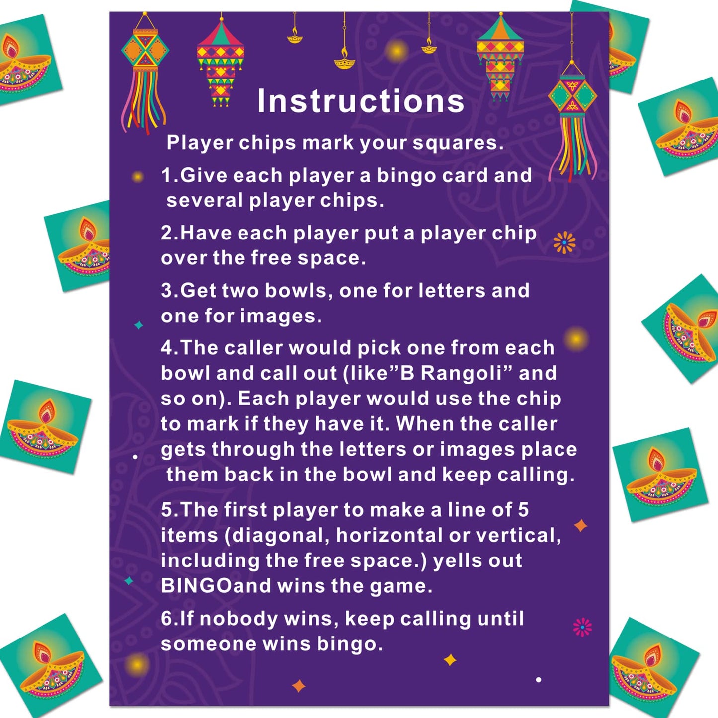 Bessmoso Diwali Bingo Game Happy Diwali Bingo Set Diwali Gift Festival of Lights Indian New Year Party Favors 24 Players