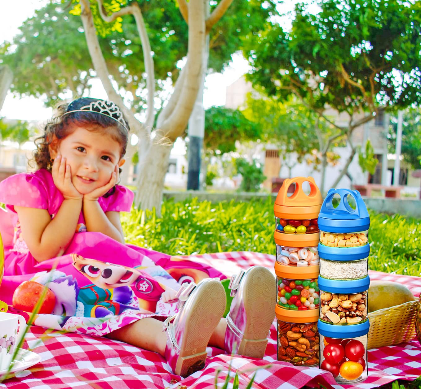 SELEWARE Portable Stackable Food Storage Containers for Snacks Formula Powder and Drinks Twist Lock System Airtight Leak-proof BPA and Phthalate Free Blue and Orange