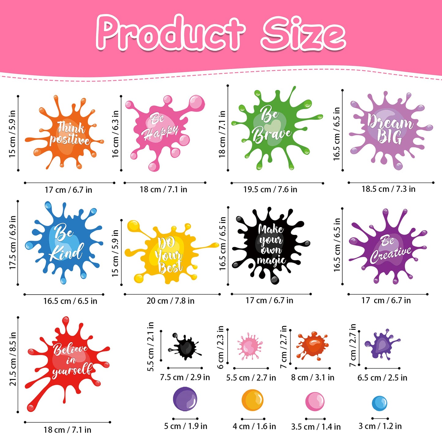 Colorful Inspirational Quote Wall Stickers Watercolor Paint Ink Splatter Splotches Wall Decals Motivational Letter Positive Sayings Phrases Educational Wall Sticker for Kids Classroom Playroom School