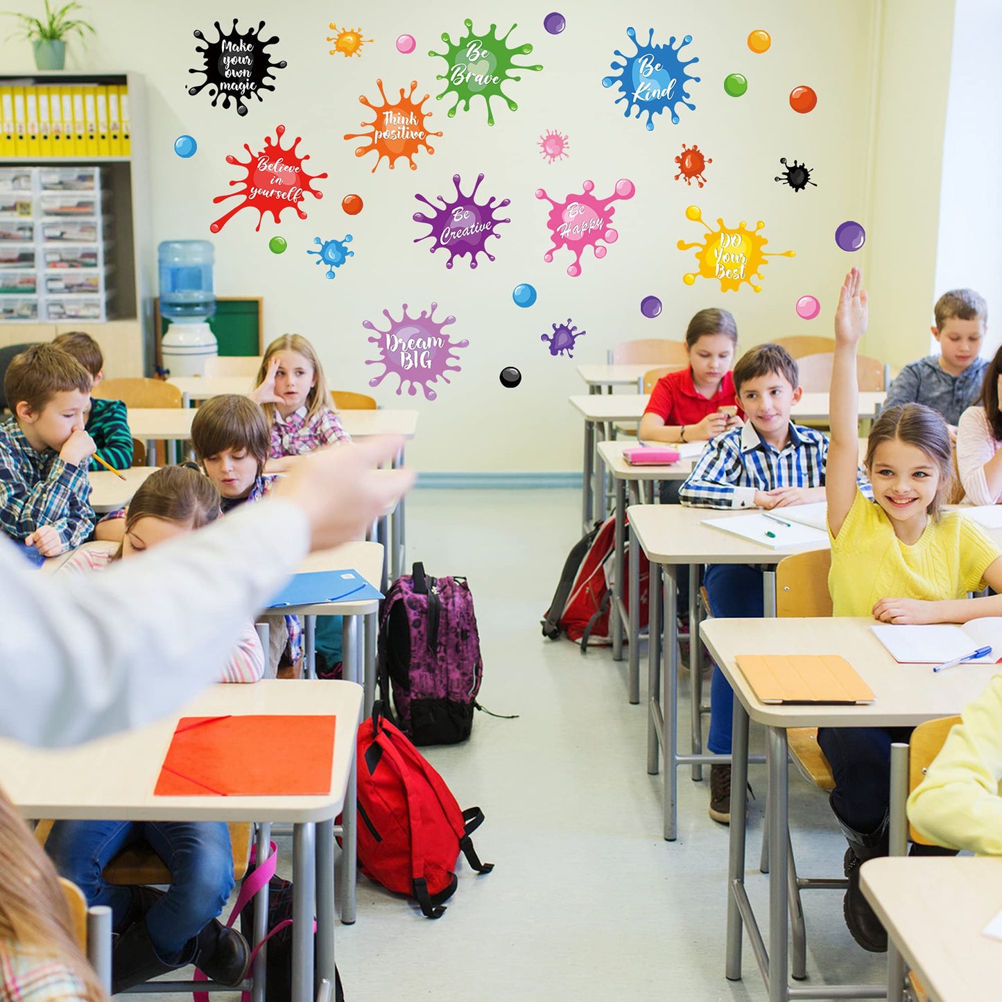 Colorful Inspirational Quote Wall Stickers Watercolor Paint Ink Splatter Splotches Wall Decals Motivational Letter Positive Sayings Phrases Educational Wall Sticker for Kids Classroom Playroom School