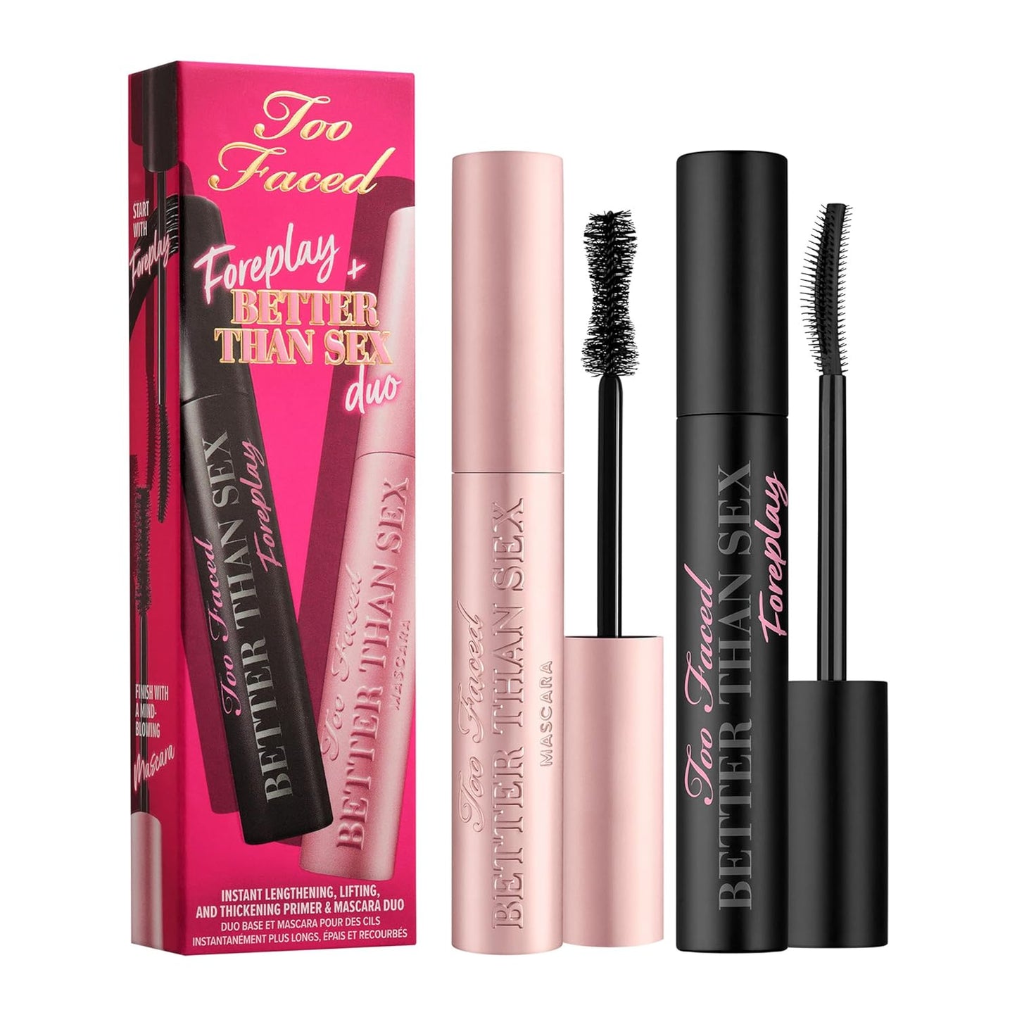 Too Faced Foreplay & Better Than Sex Duo | Dramatic Volume + Length Mascara and Primer Gift Set, 0.54 Fl Oz, Black