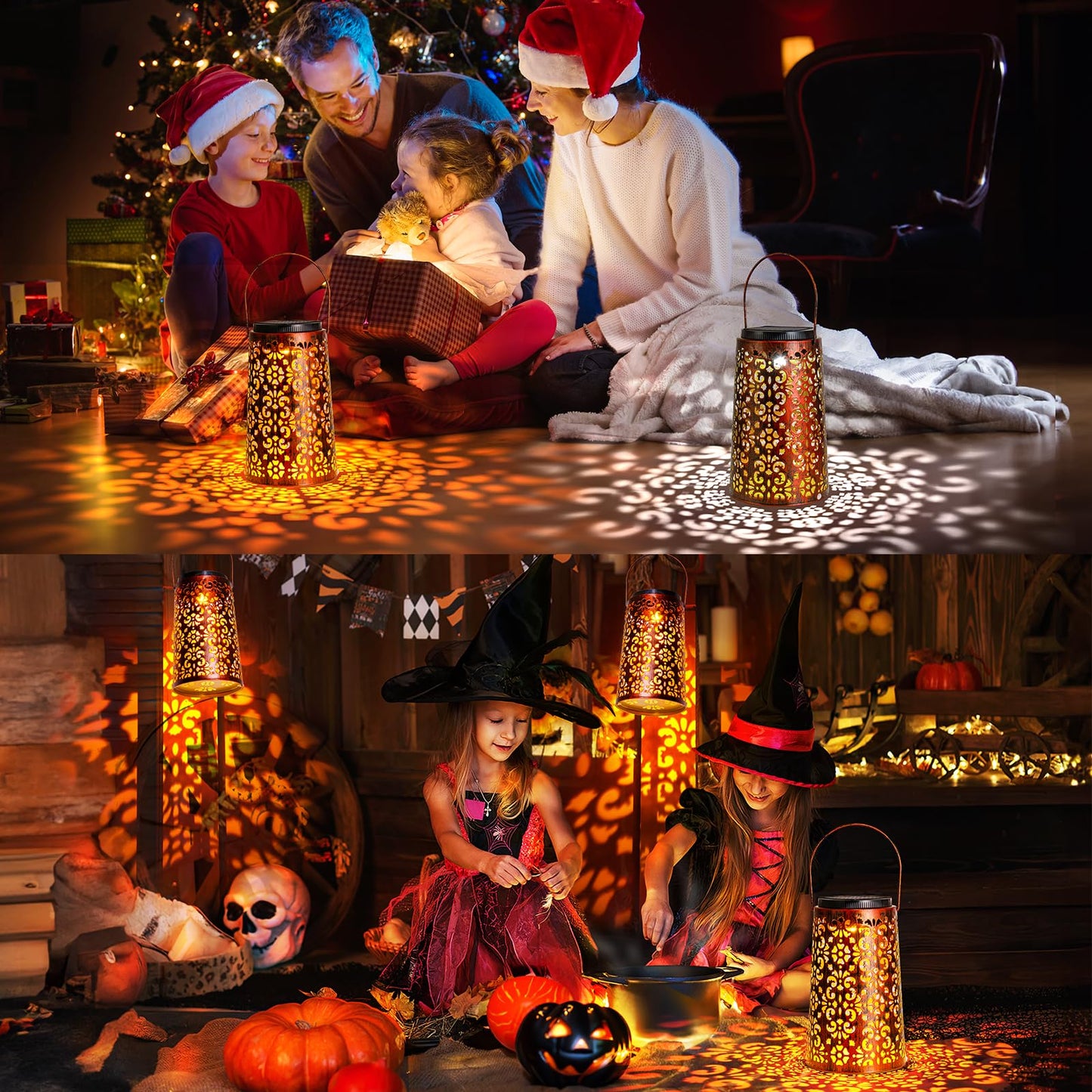 Solar Lanterns Outdoor Waterproof - 4 Pack Hanging Solar Lights Gifts for Women Mom Grandma Decorative Lantern for Patio Decor Garden Yard Backyard Porch Table Tree Lighting, Cool/Warm Light