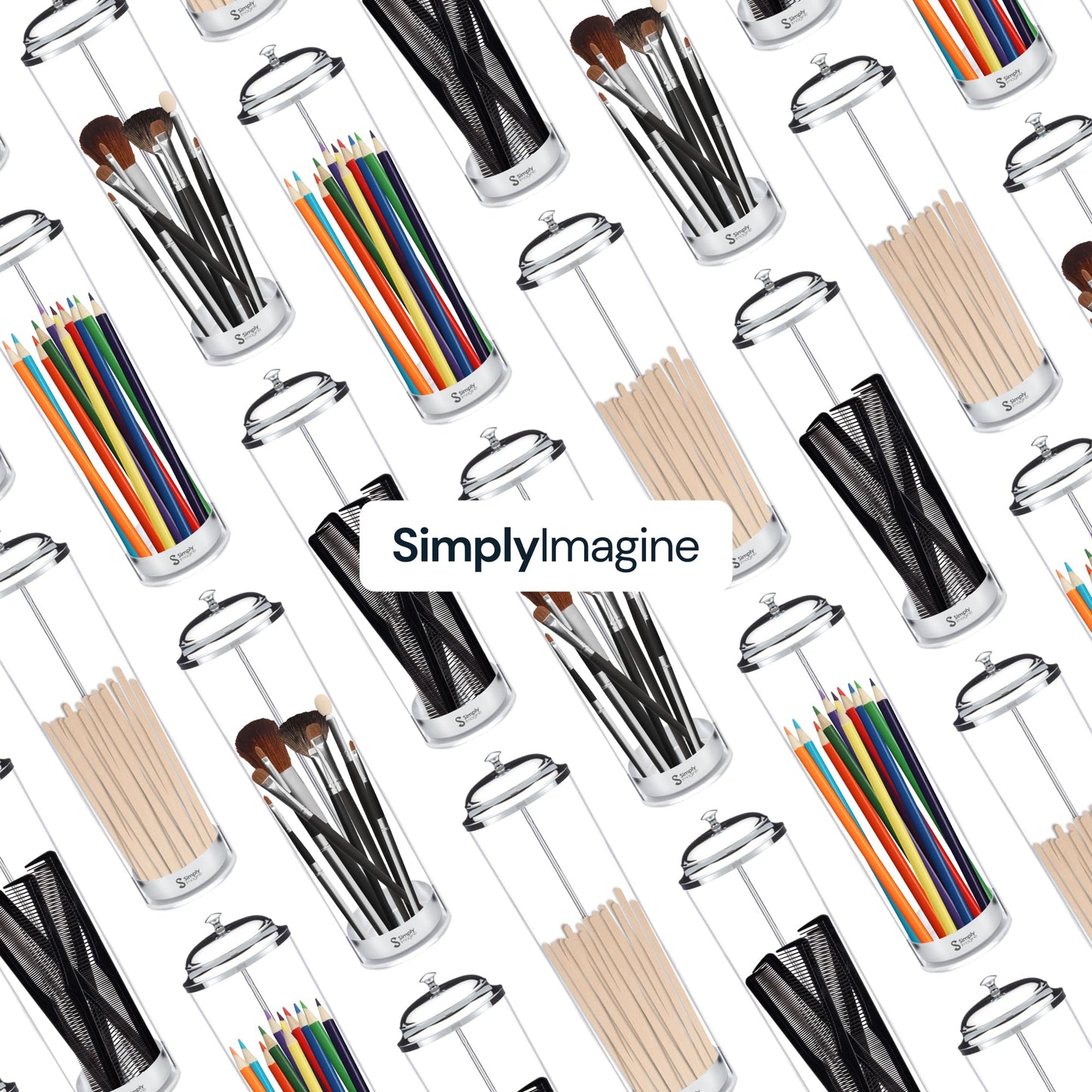 SimplyImagine 11.5 Inch Tall Metal Base & Lid Acrylic Straw Holder for Counter with 20 Clear Straws in a White Pack