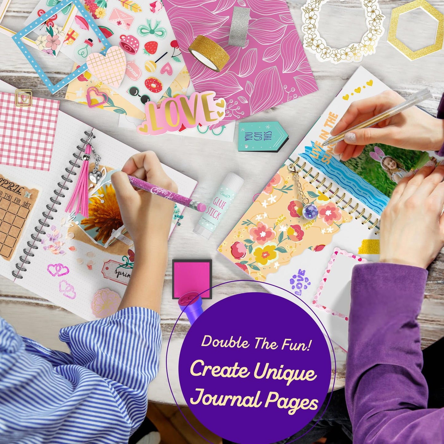 2-Pack Mega DIY Journal Kit - Gifts for Girls Ages 8 9 10 11 12 13 14 Year Old - Cool Birthday Gifts Ideas for Girls - Easter Art & Crafts for Kid - Teen Girls Trendy Stuff - Scrapbook & Diary Set