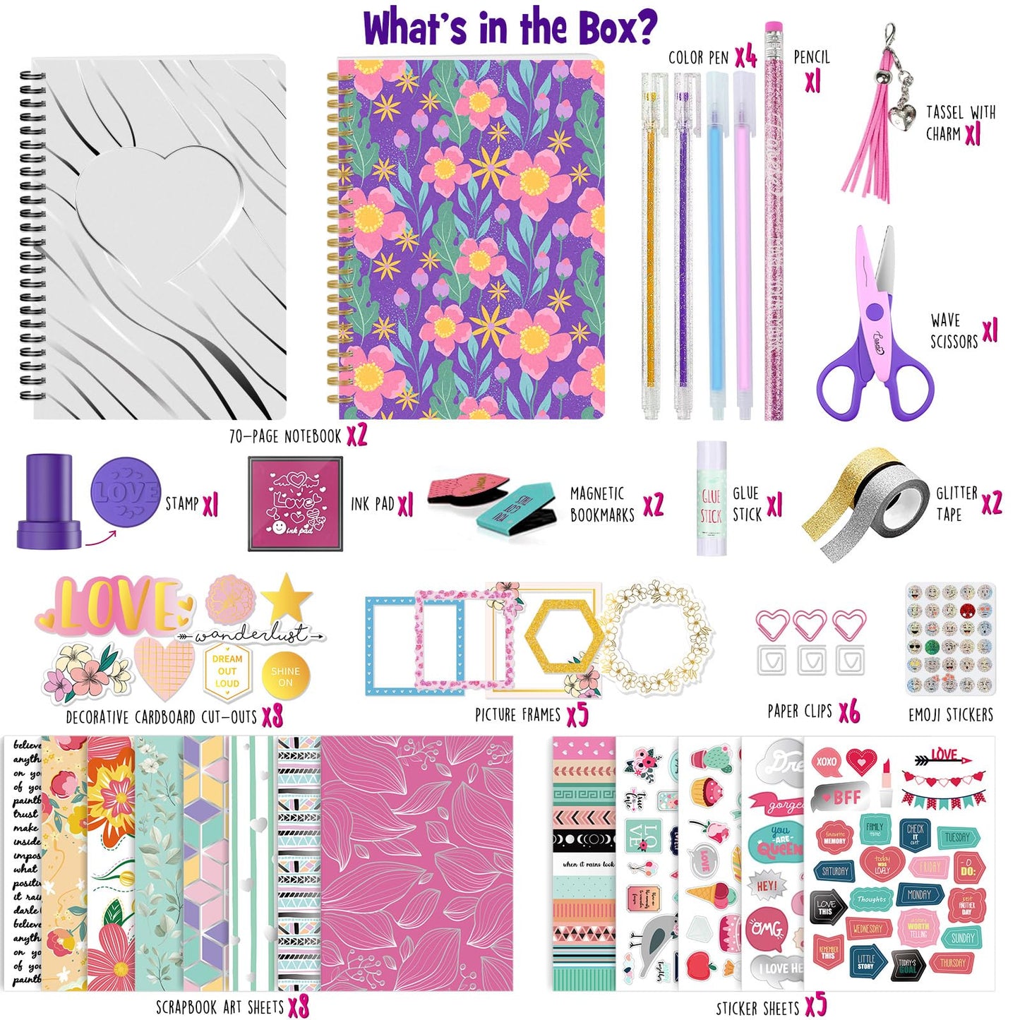 2-Pack Mega DIY Journal Kit - Gifts for Girls Ages 8 9 10 11 12 13 14 Year Old - Cool Birthday Gifts Ideas for Girls - Easter Art & Crafts for Kid - Teen Girls Trendy Stuff - Scrapbook & Diary Set