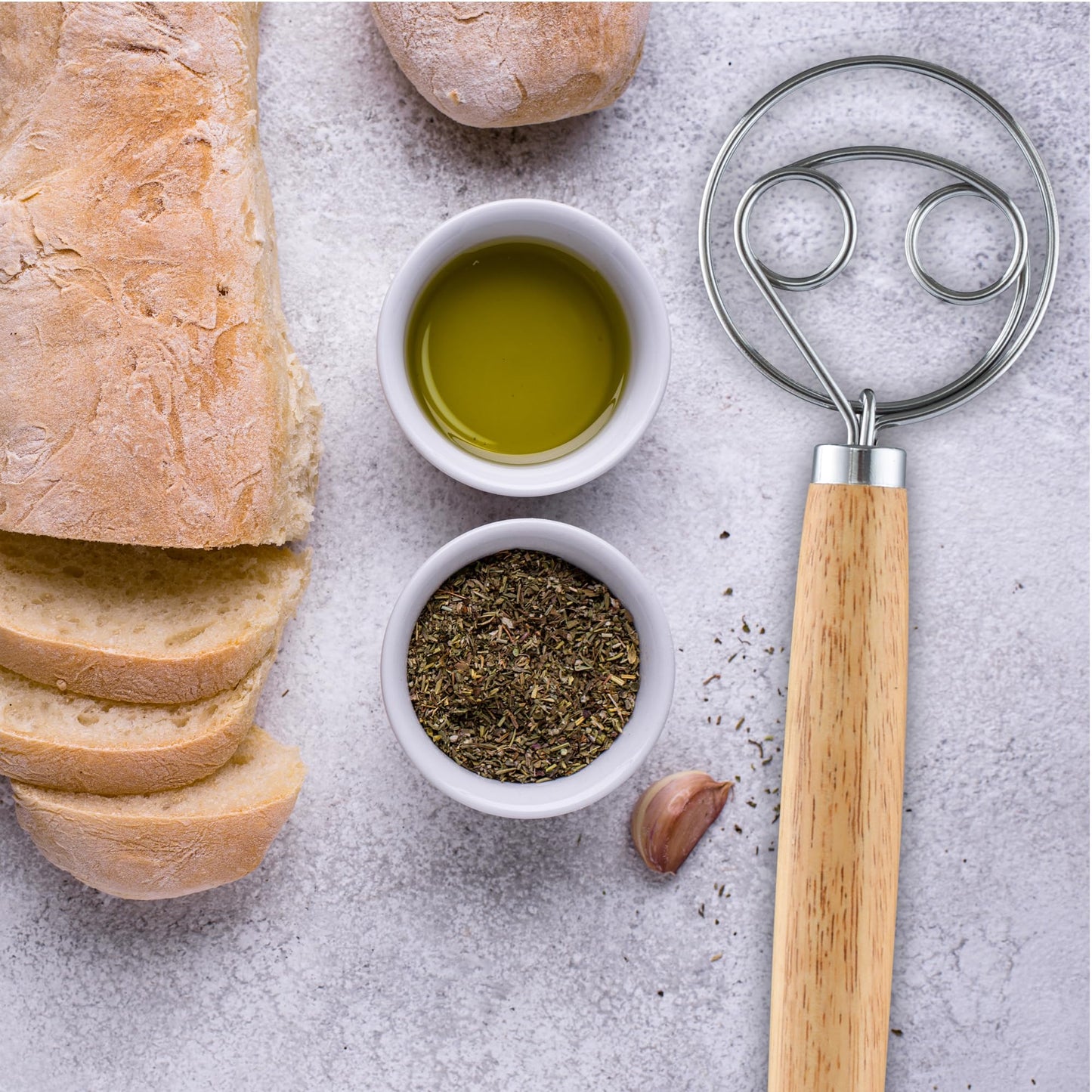 Zulay Kitchen Double-Eye 13" Danish Dough Whisk - Durable Easy Mixing Bread Whisk, Stainless Steel Danish Dough Hook, Sourdough Whisk For Mixing, Traditional Dutch Whisk, Dough Mixer Tool - Acacia