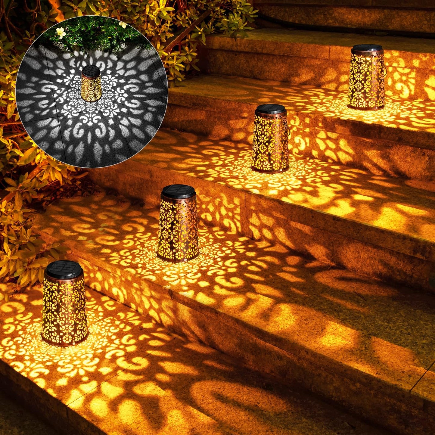 Solar Lanterns Outdoor Waterproof - 4 Pack Hanging Solar Lights Gifts for Women Mom Grandma Decorative Lantern for Patio Decor Garden Yard Backyard Porch Table Tree Lighting, Cool/Warm Light