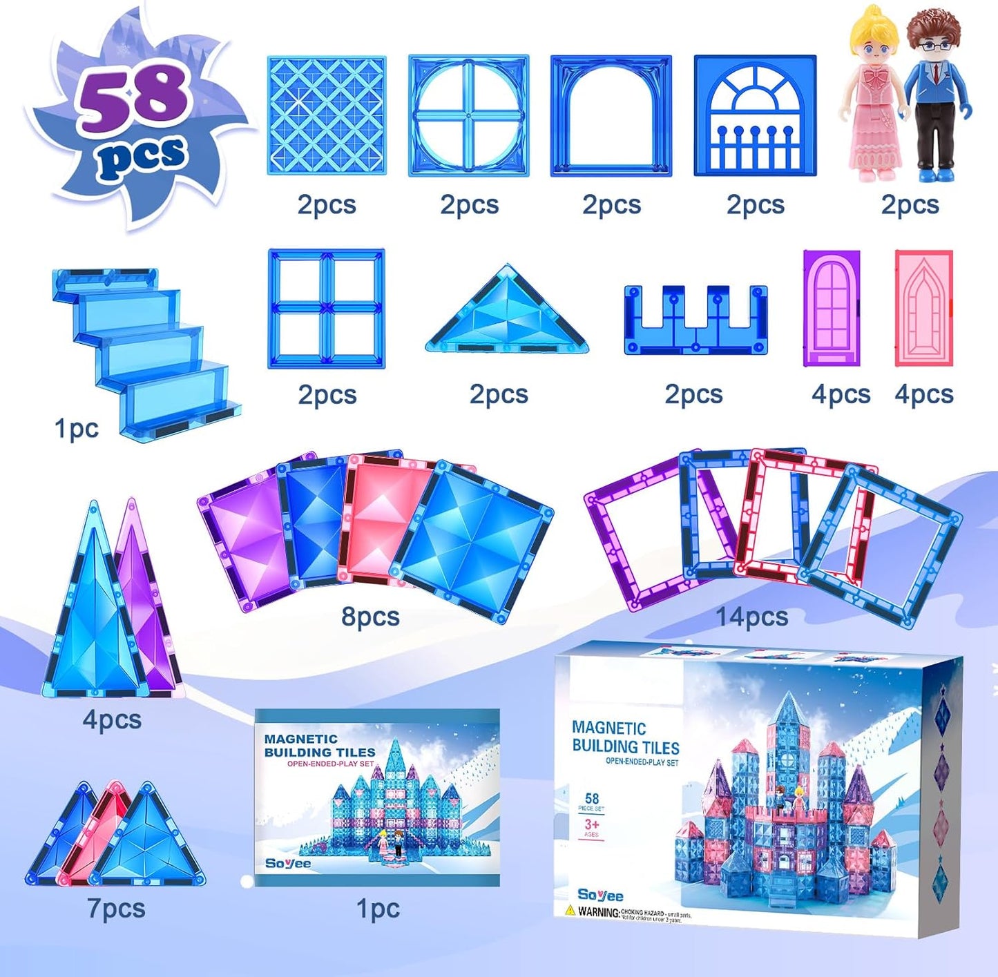 Soyee Diamond Magnetic Building Blocks - Princess Toys for 3-8 Year Old Girls & Boys - 3 4 5 6 Year Old Girl Birthday Xmas Present