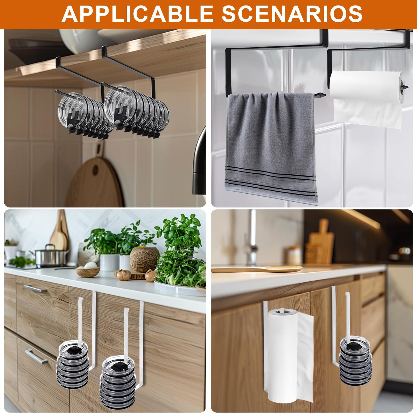 Tumbler Lid Organizers, 2PCS Cup Lid Storage Organizer, Ample Lid Capacity Up to 20 Lids, Clip-On Cup Lid Organizer for Saves Kitchen Space, No Adhesive No Drill, Hanging Paper Towel Rack Hanger