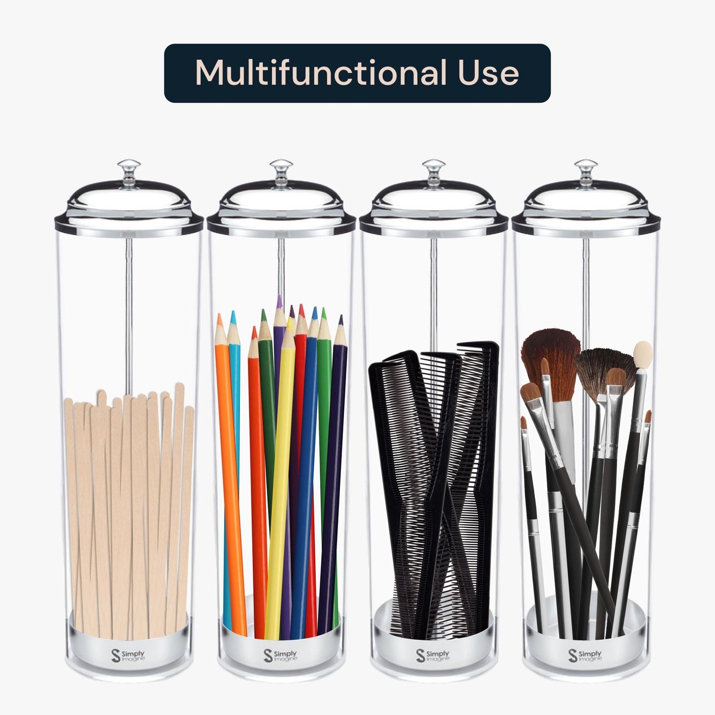 SimplyImagine 11.5 Inch Tall Metal Base & Lid Acrylic Straw Holder for Counter with 20 Clear Straws in a White Pack