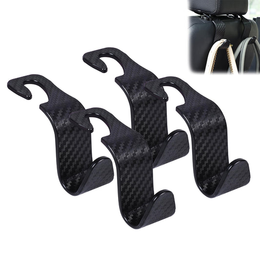 Amooca Car Seat Headrest Hook 4 Pack Hanger Universal Vehicle Car Storage Organizer for Handbag Purse Coat S Type Checkered Black